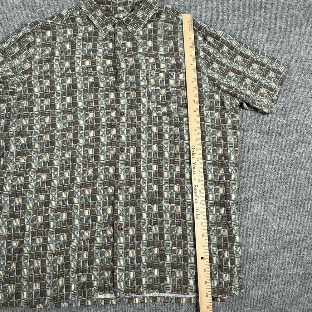 Campia Shirt Mens XL Brown Blue Geometric Pattern Short Sleeve Rayon Button Up - Picture 5 of 9